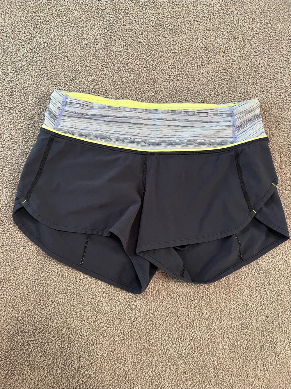 lululemon athletica Black Layered Athletic Shorts with Yellow-Trim Waistband